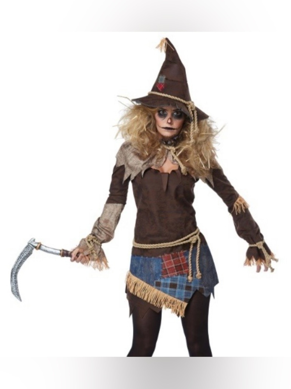 Adult XS Scarecrow Halloween Costume Complete with Hat and Sickle